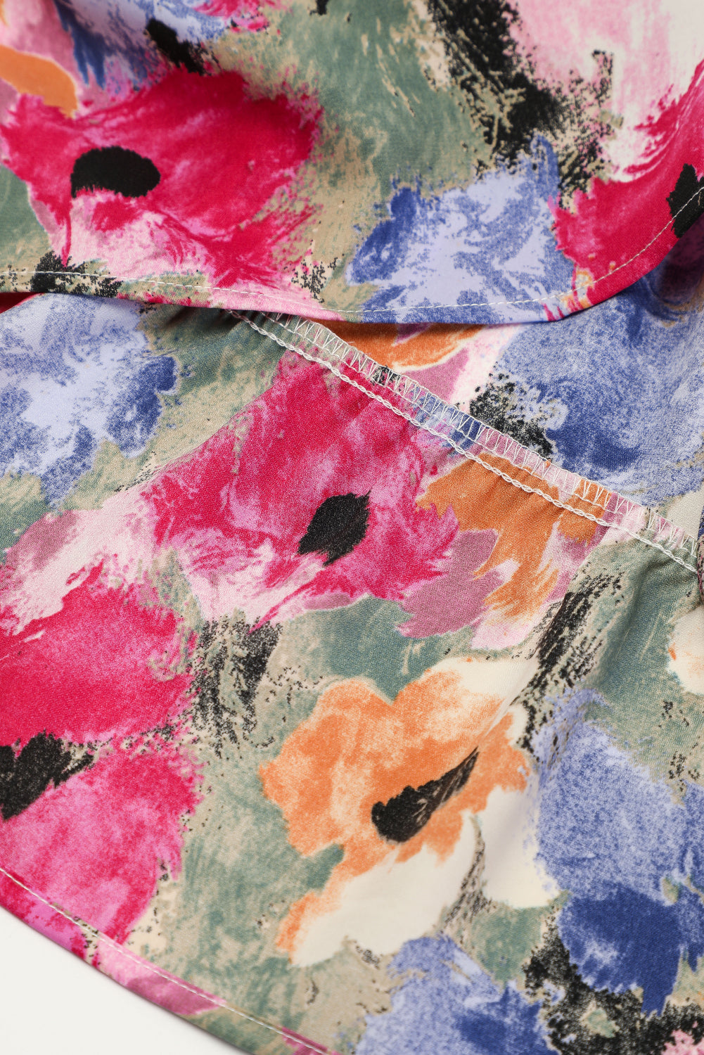 Multicolour Floral Tie Neck Bubble Sleeve Shift Dress eAura