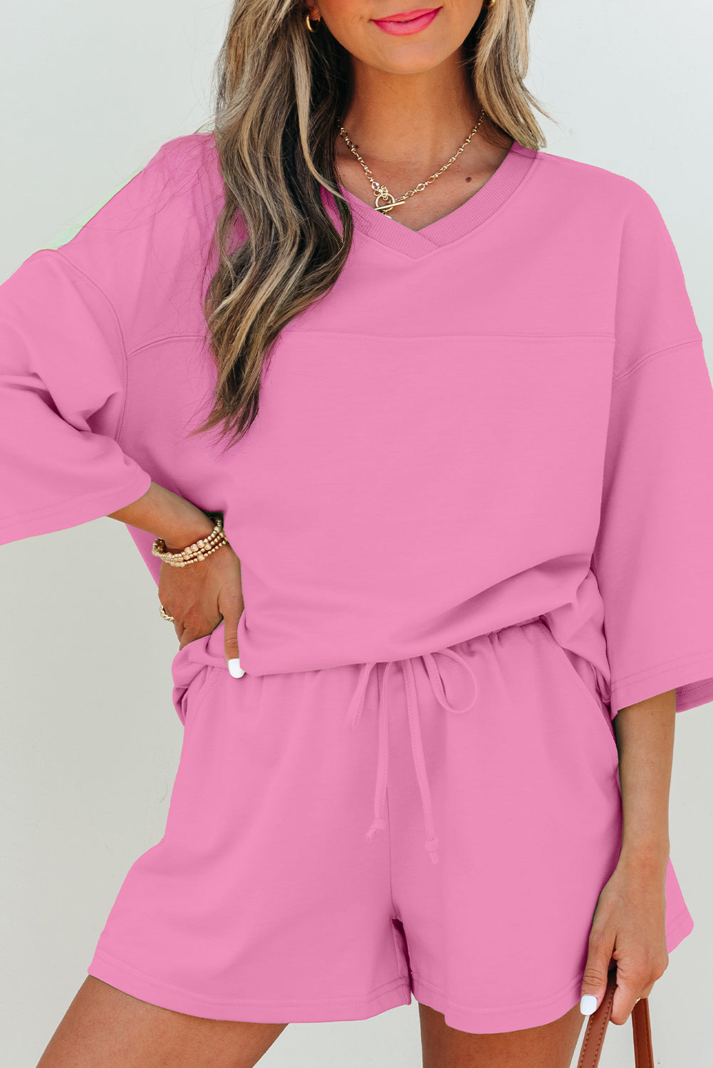 Baggy V Neck Half Sleeve Tee and Shorts Co-ord Set eAura