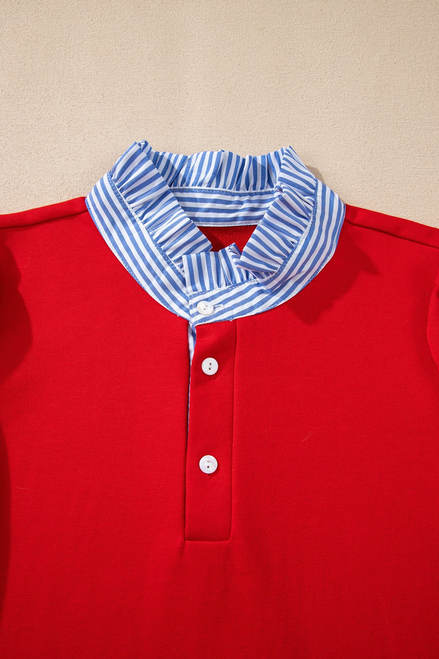 Contrast Striped Collar Patchwork Puff Sleeve Ruffle Hem Mini Dress - eAura