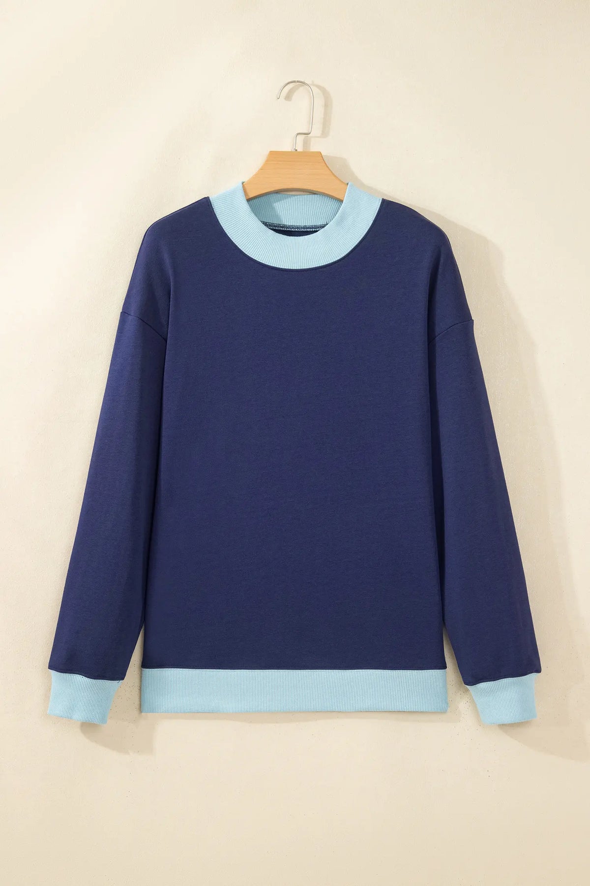 Colourblock Trim Crewneck Long Sleeve Pullover Sweatshirt – Pink