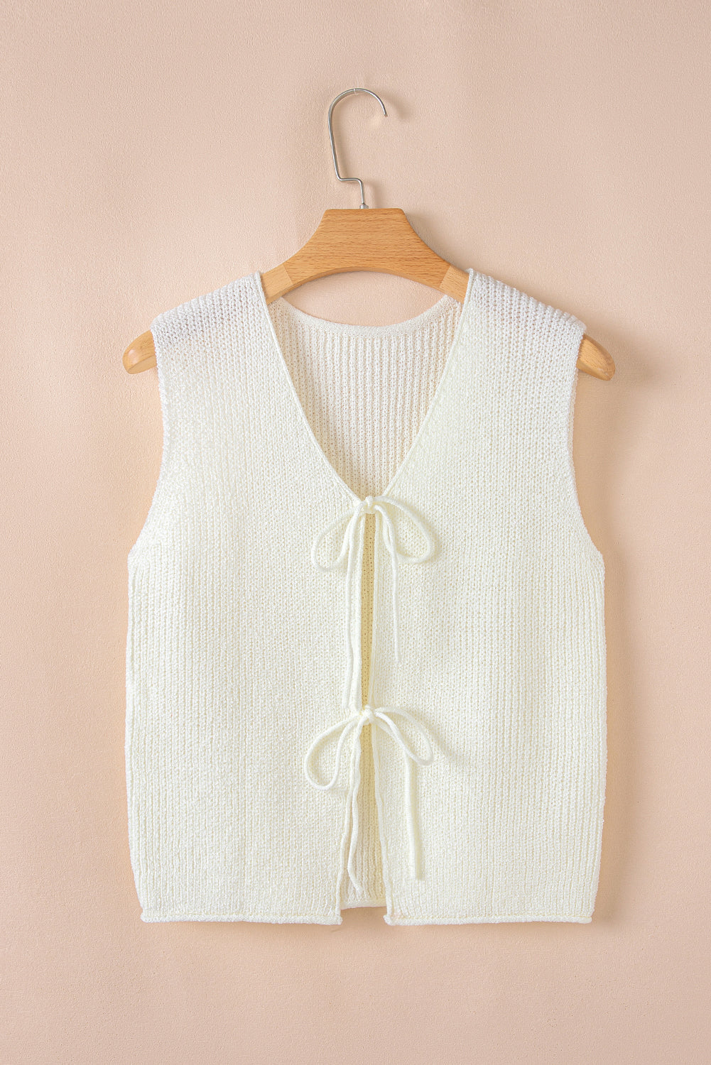 Beige Lace-up Front V Neck Sweater Vest eAura