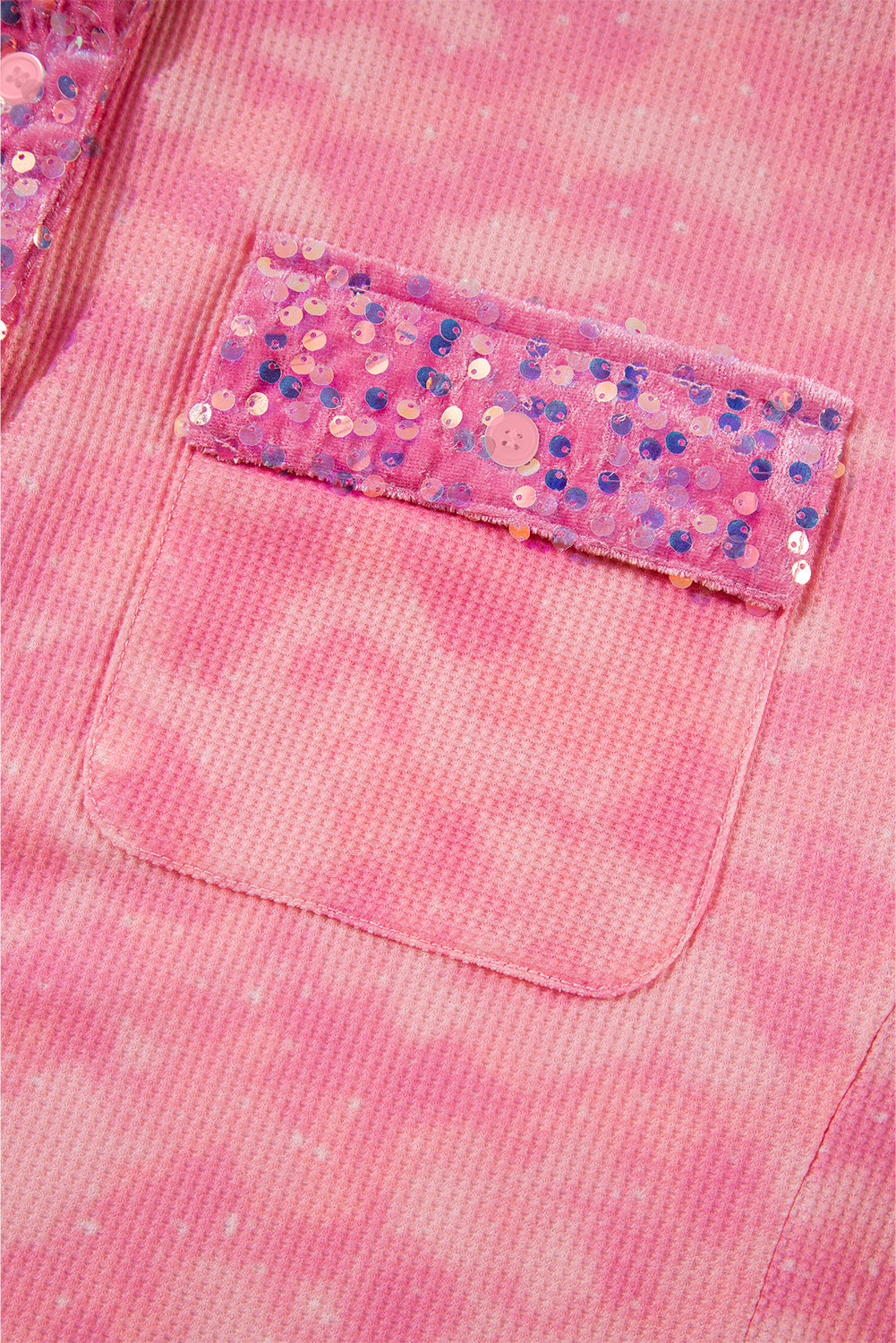Apricot Pink Mineral Wash Sequin Patchwork Flap Pocket Shacket eAura