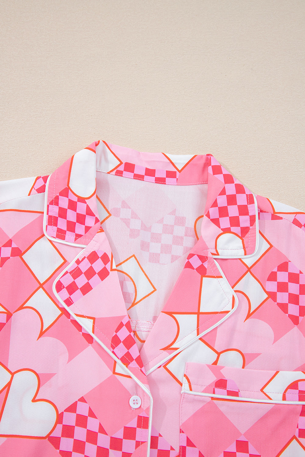 Heart Print Shirt Style Short Pyjama Set - eAura