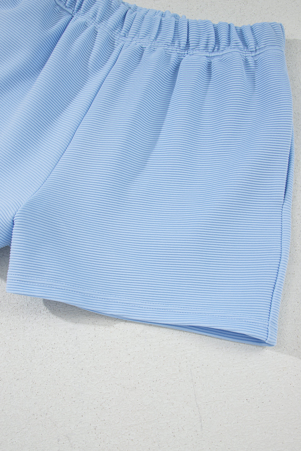 Blue Rib Texture Half Zip Ruffled Short Sleeve Top and Shorts Co-ord Set eAura