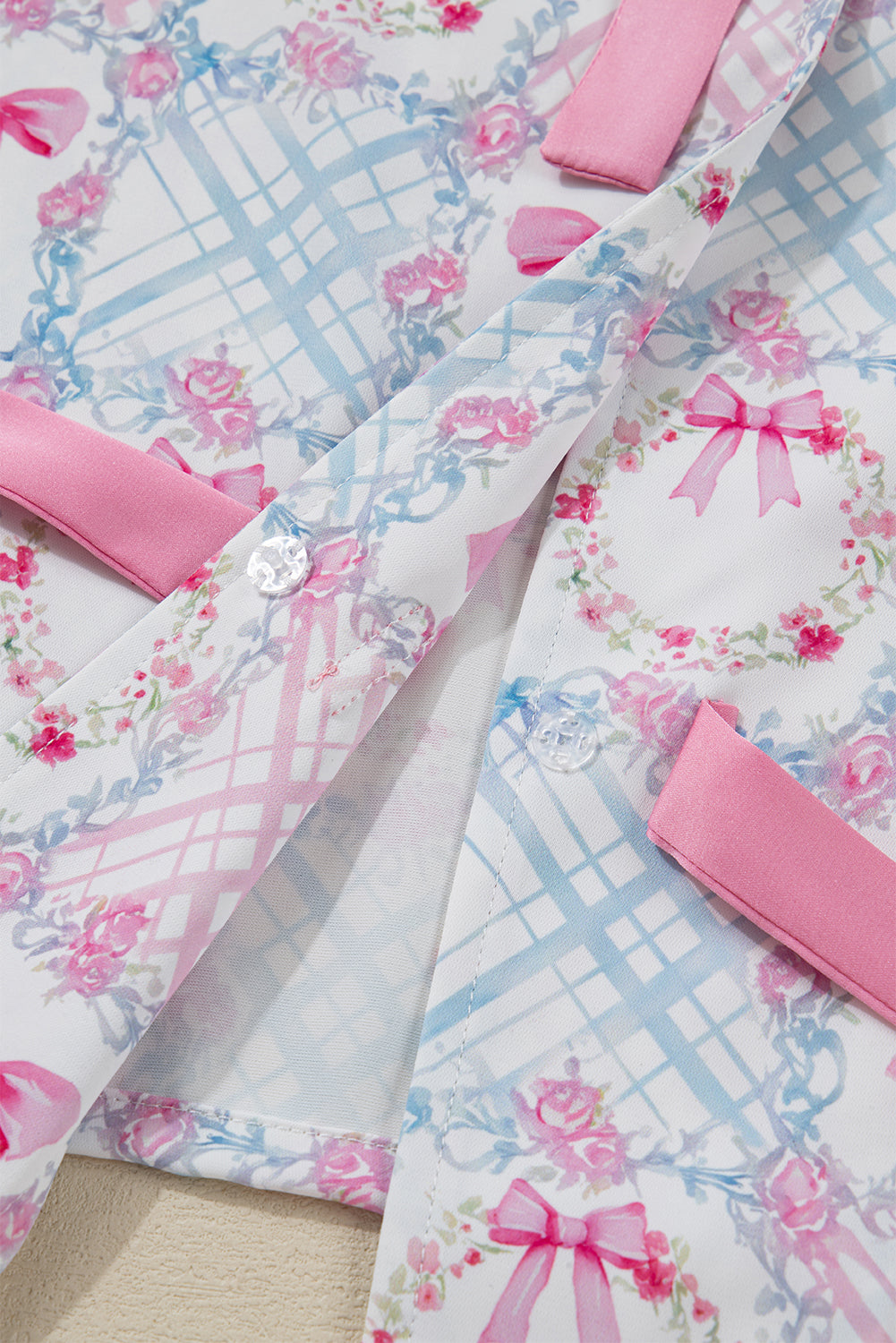 Pink Bow Wreath Pattern Christmas Pyjamas Tied Front Long Sleeve Dear-Lover Dropshipping