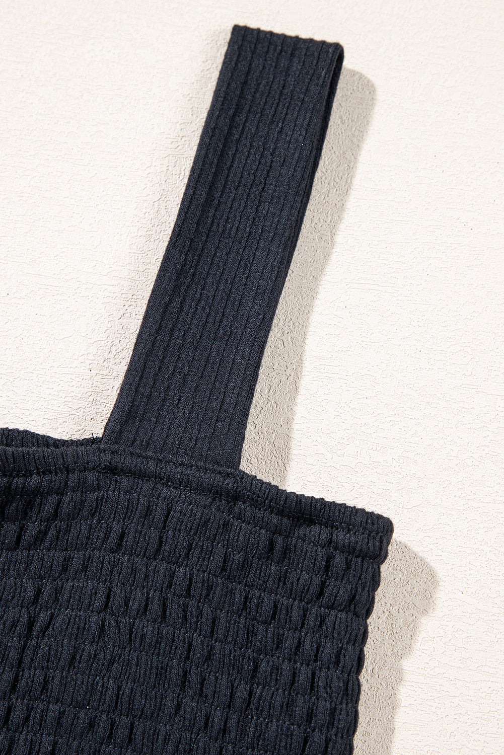Black Smocked Bust Textured Knit Sleeveless Romper eAura