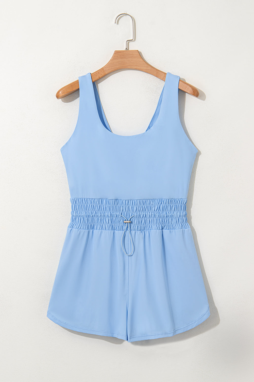 Plain Sleeveless Loop Drawstring Cinched Waist Romper eAura