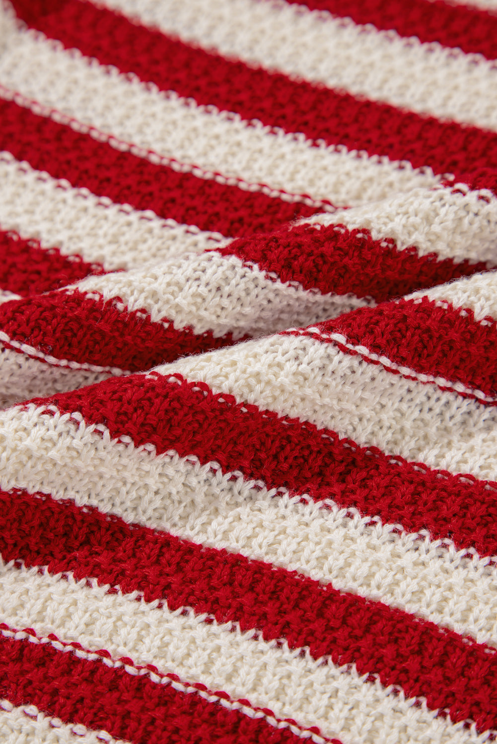 Red Stripe Textured Knit Ribbed Hem Sweater Sleeveless Top eAura