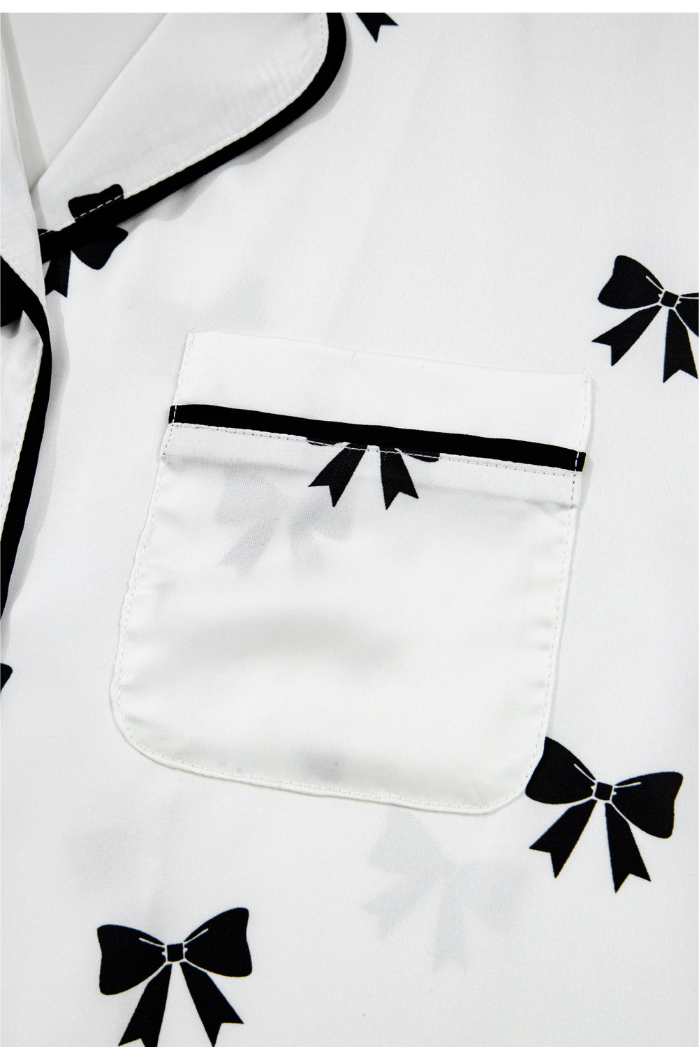 White Bows Print Two Piece Pyjama Set - eAura