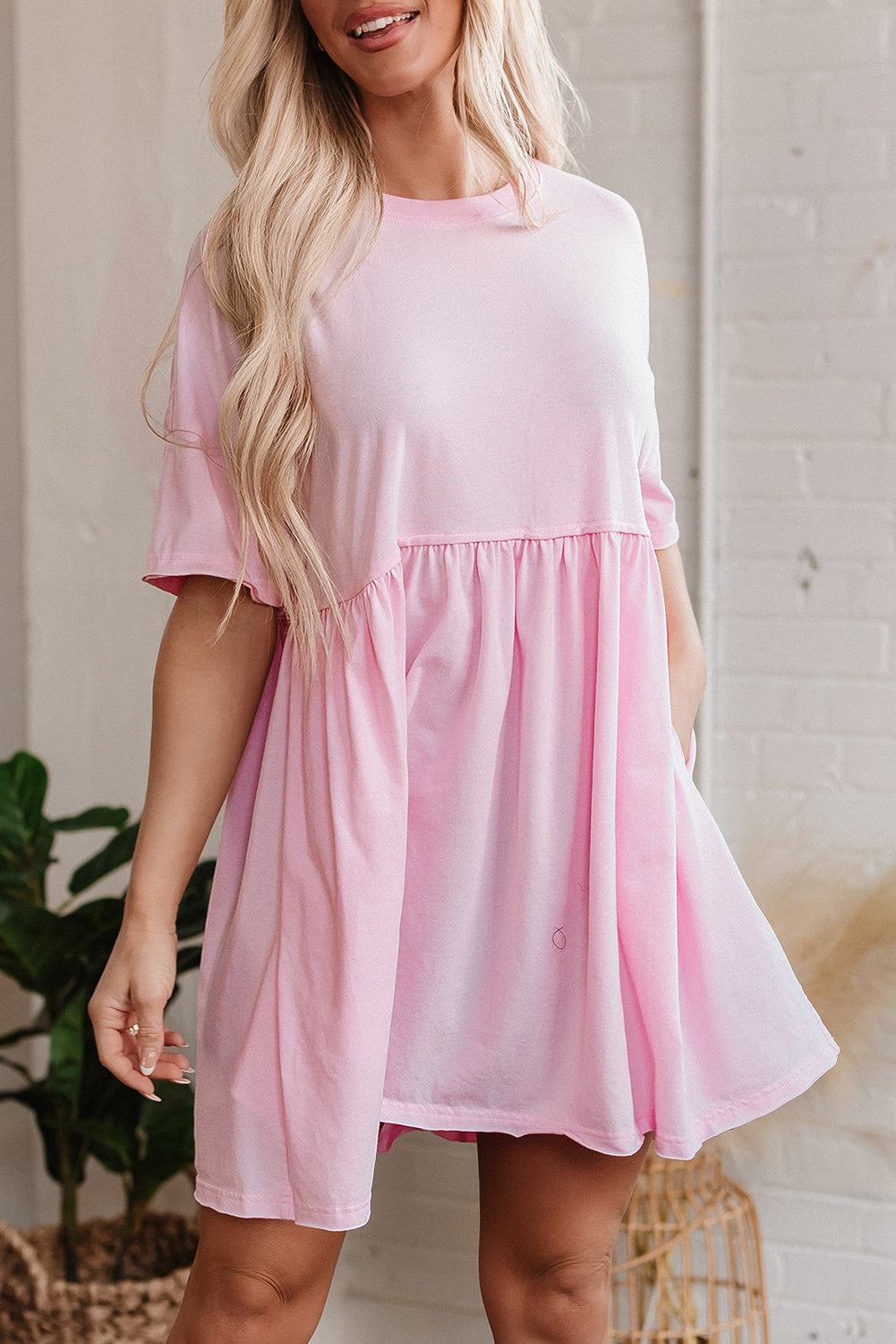 Pocketed Raw Edge Babydoll Dress eAura