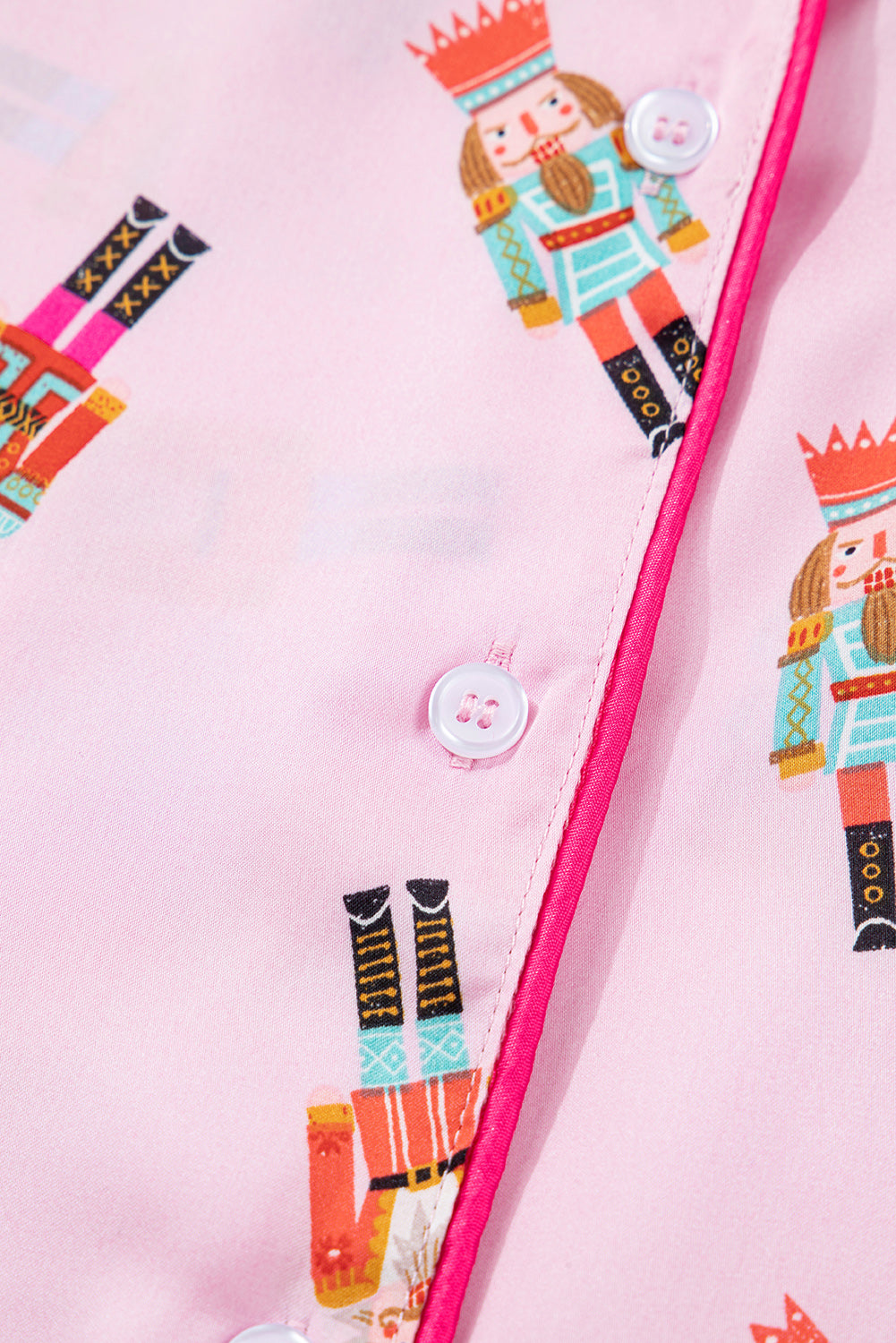 Nutcracker Print Contrast Trim Tied up Bow Silky 2pcs Pajama Set - eAura