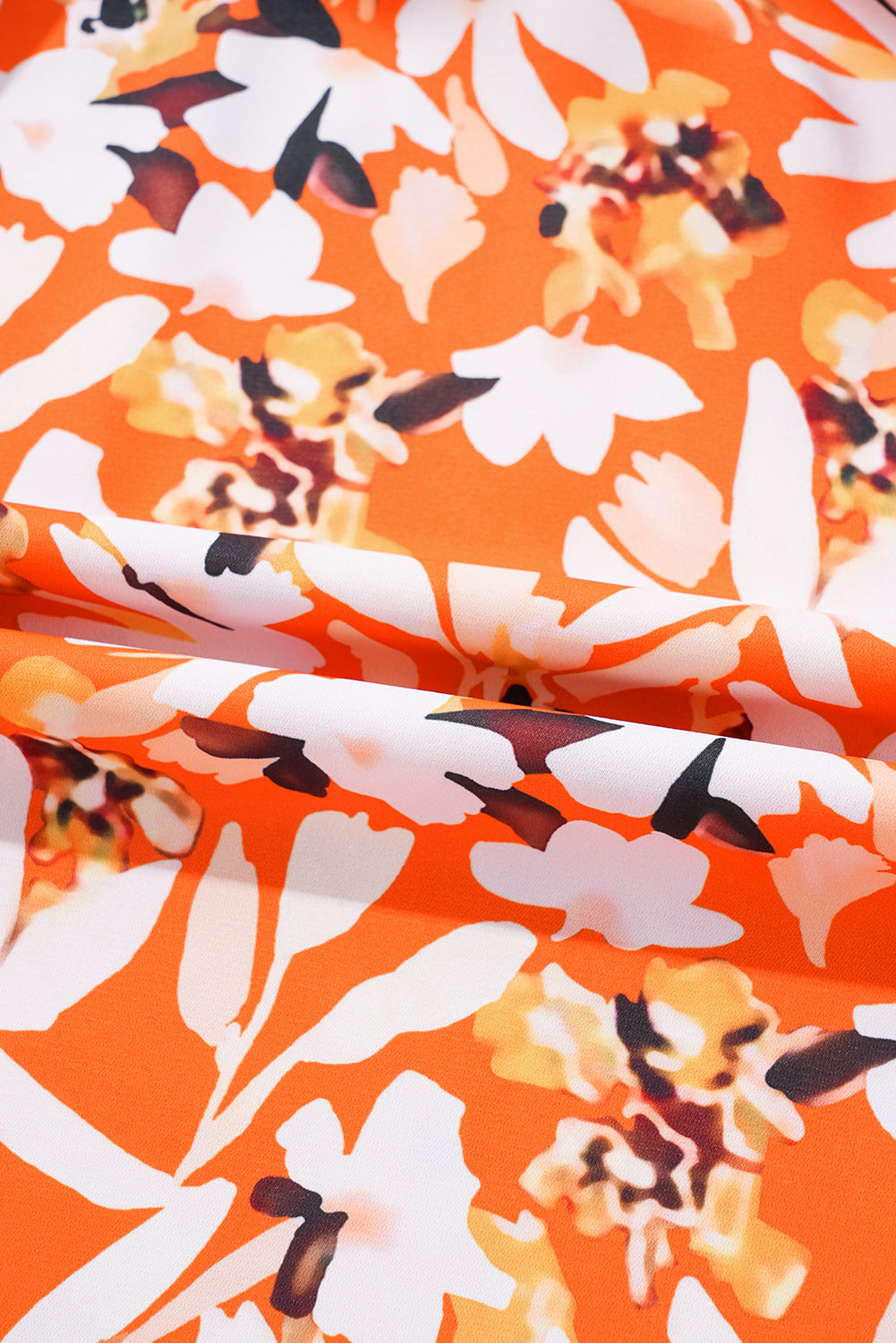 Orange Floral Print Split V Neck Bubble Sleeve Plus Size Midi Dress BB Fashion Outlet