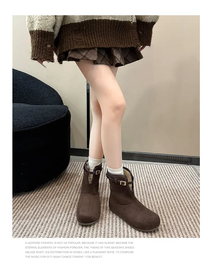 Brown pull-on ankle boots, front view