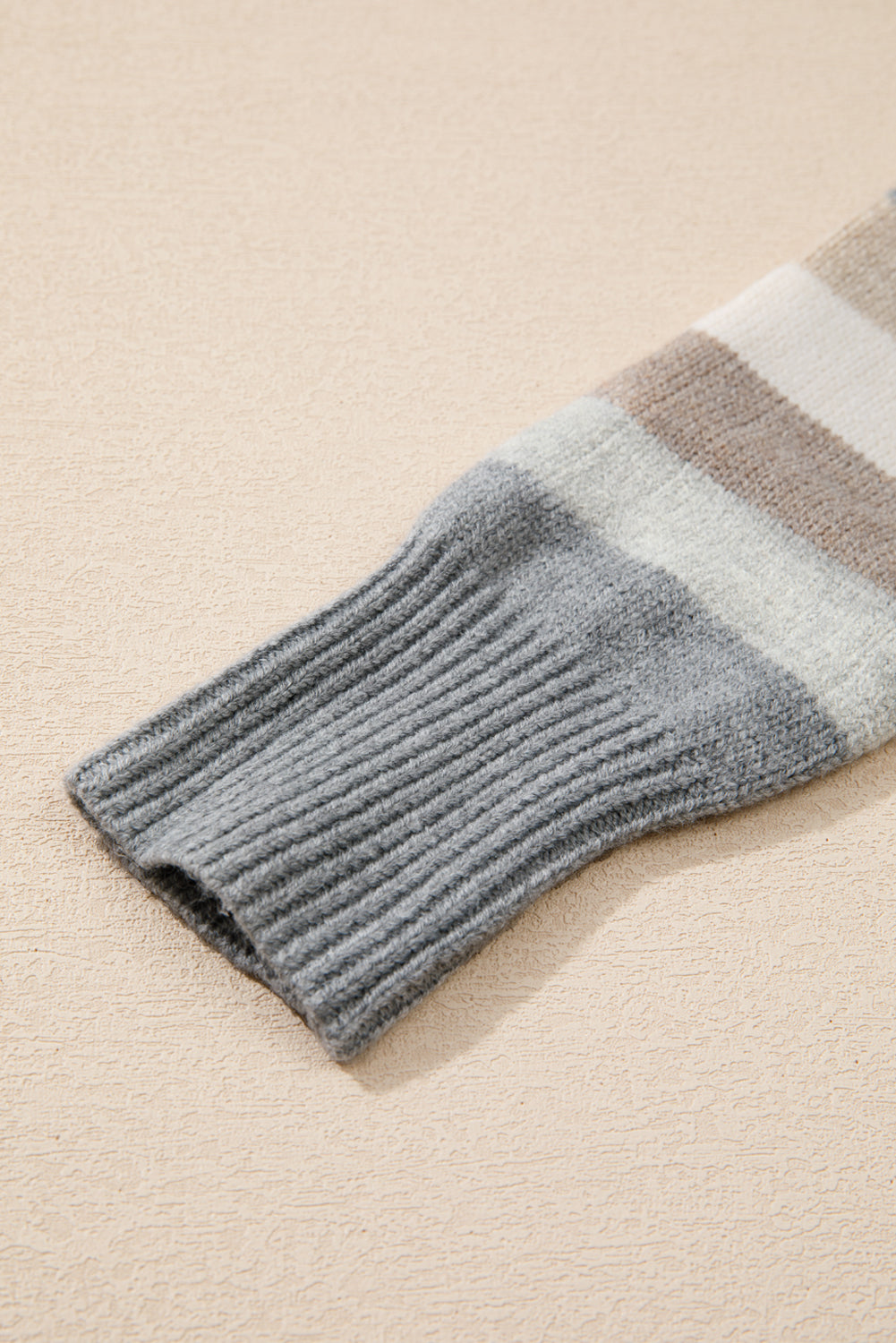 Grey Stripe Colour Block Ribbed Edge Round Neck Sweater eAura