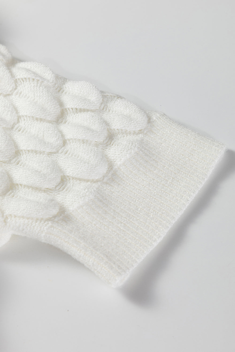 Fish Scale Textured Knit Ribbed High Neck Short Sleeve Sweater - eAura