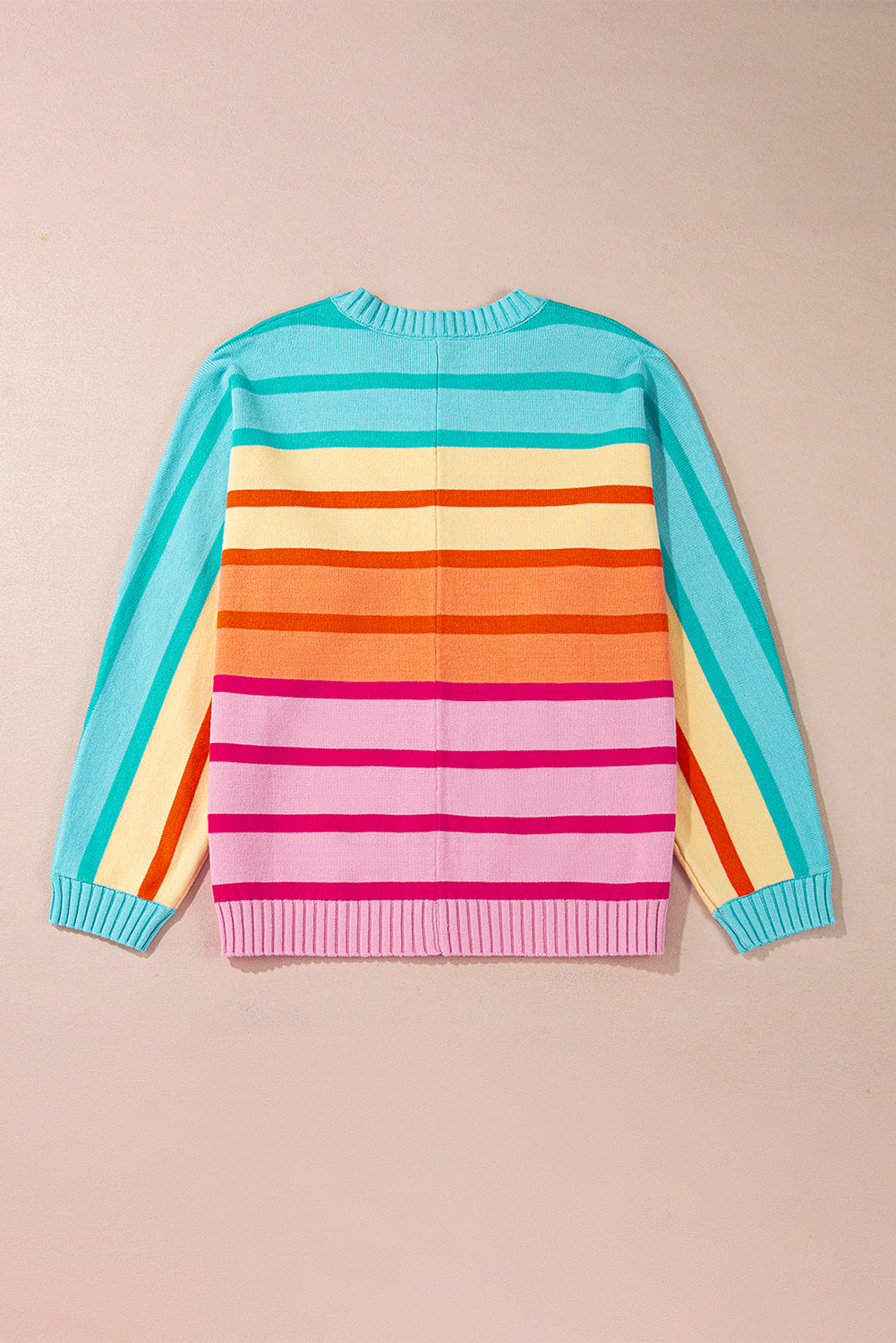 Yellow Stripe Gradient Striped Ribbed Edge Loose Sweater eAura