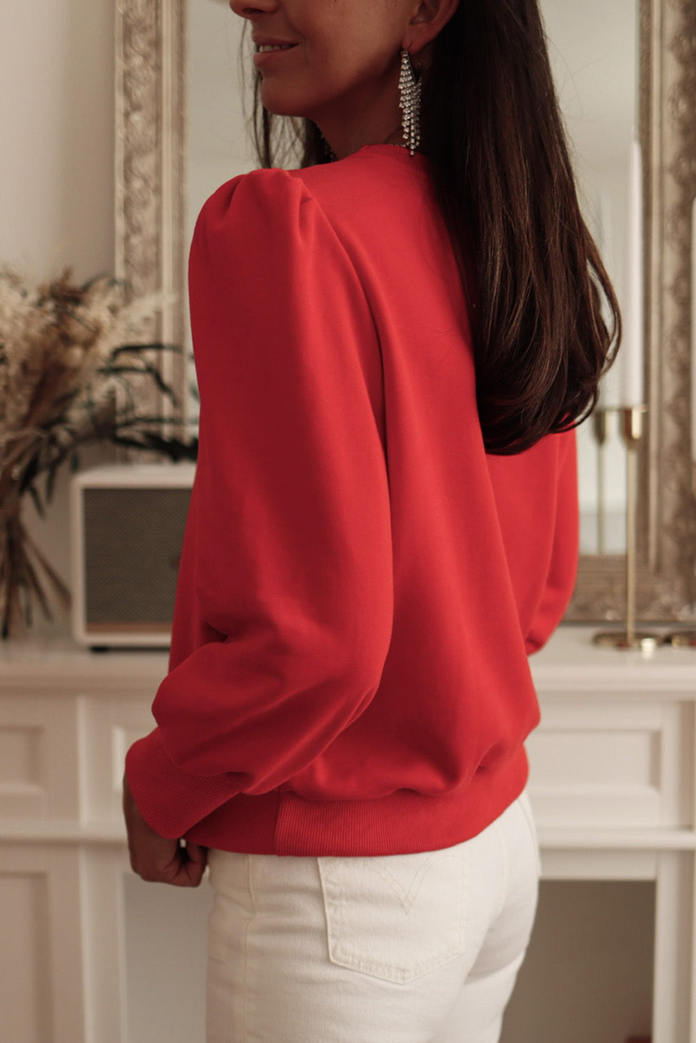 Rose Tan Button Tab Detail Long Sleeve Top BB Fashion Outlet