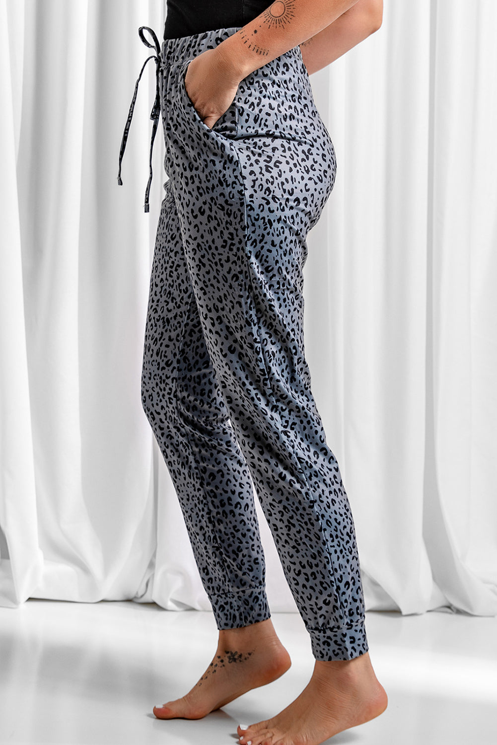 Leopard Print Elastic Waist Casual Joggers