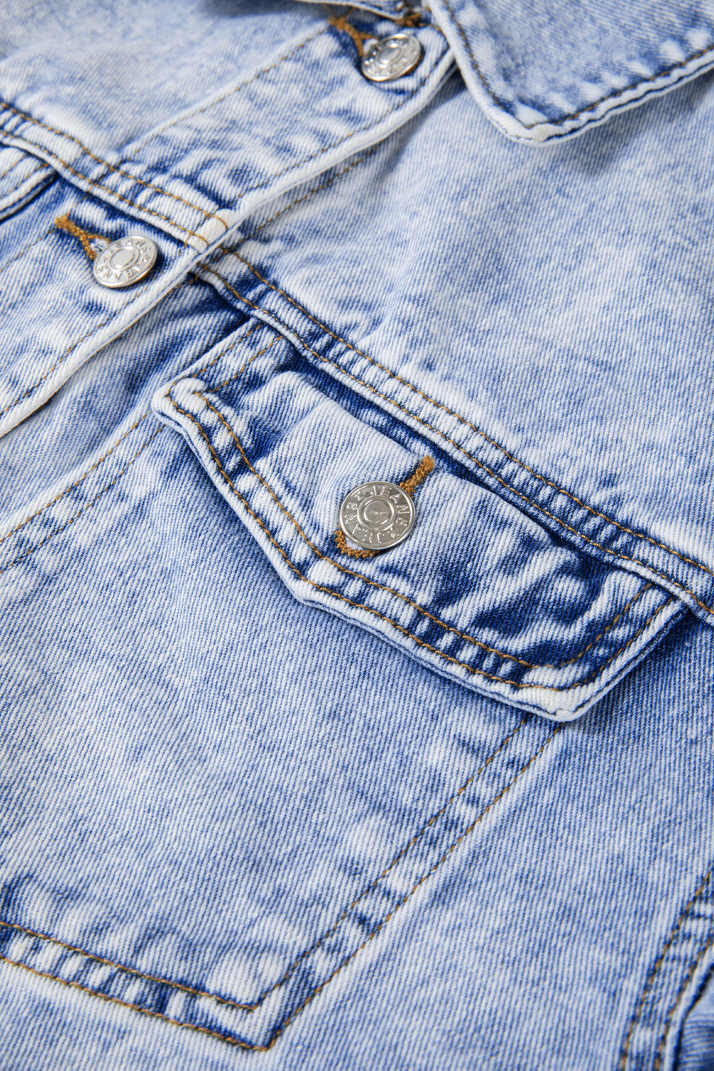Beau Blue Vintage Washed Flap Pockets Denim Jacket Beagle Boutique Fashion Outlet