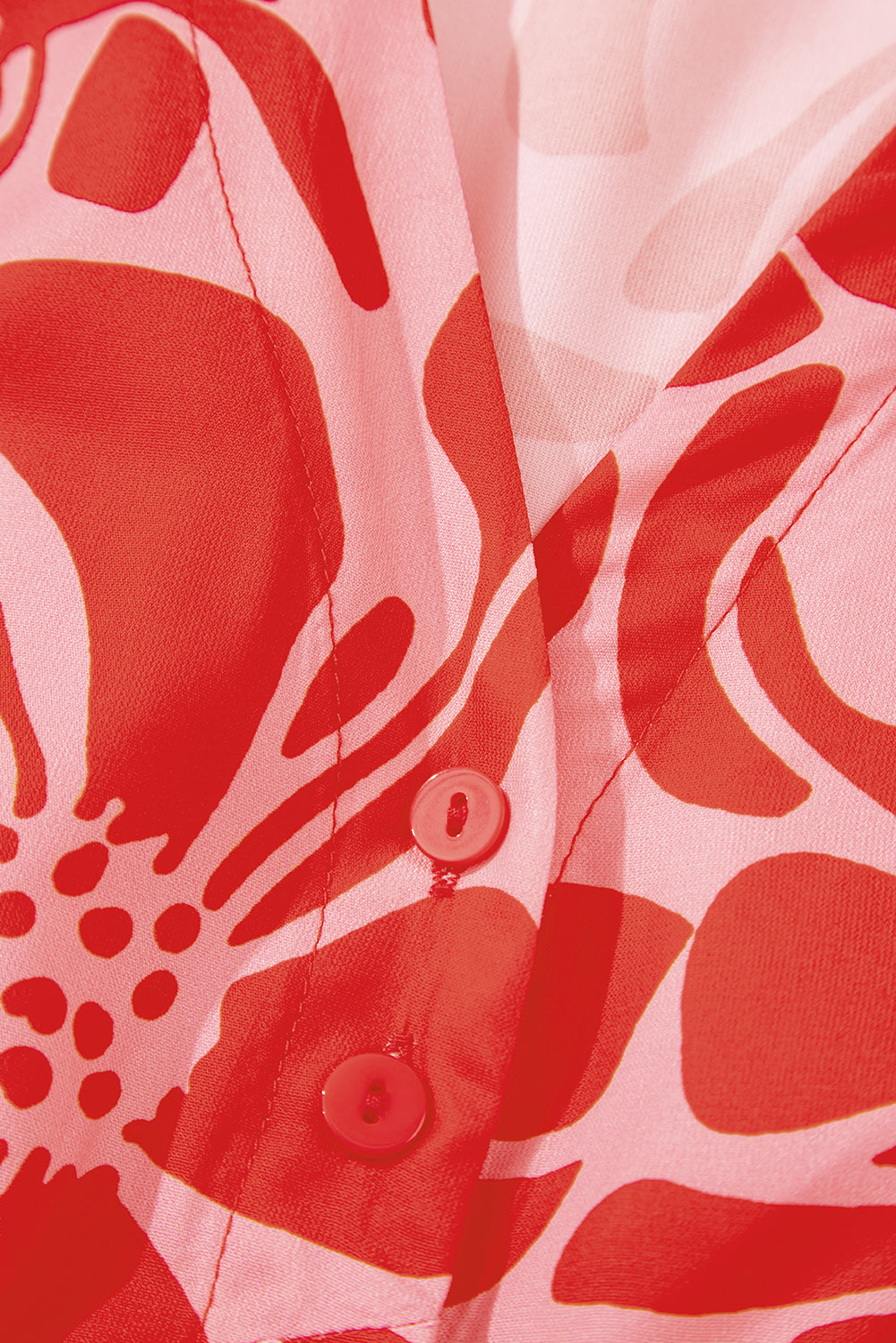 Floral Short Sleeve V-Neck Buttoned Shirred Waist Long Dress - eAura