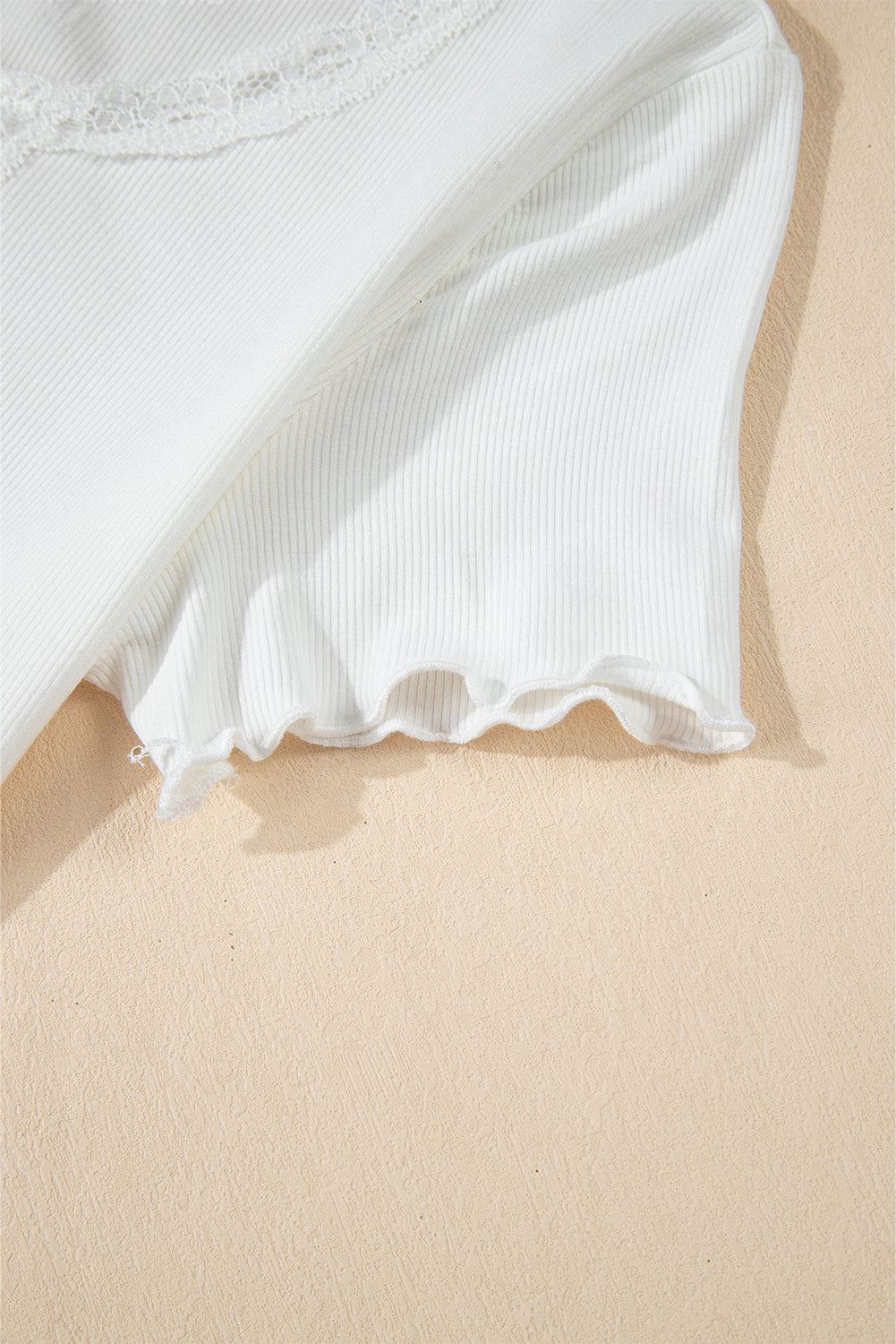 White Lace V Neckline Ribbed Slim Fit T Shirt eAura