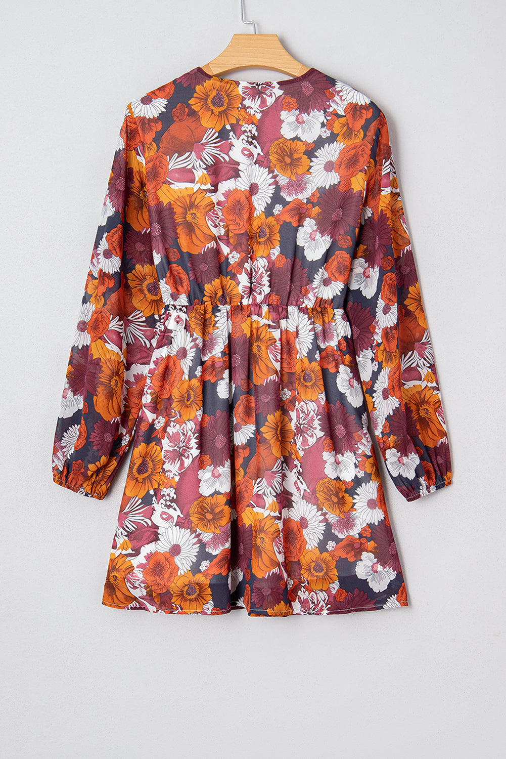 Floral Print Wrap V-Neck Puff Sleeve Flowy Mini Dress - eAura