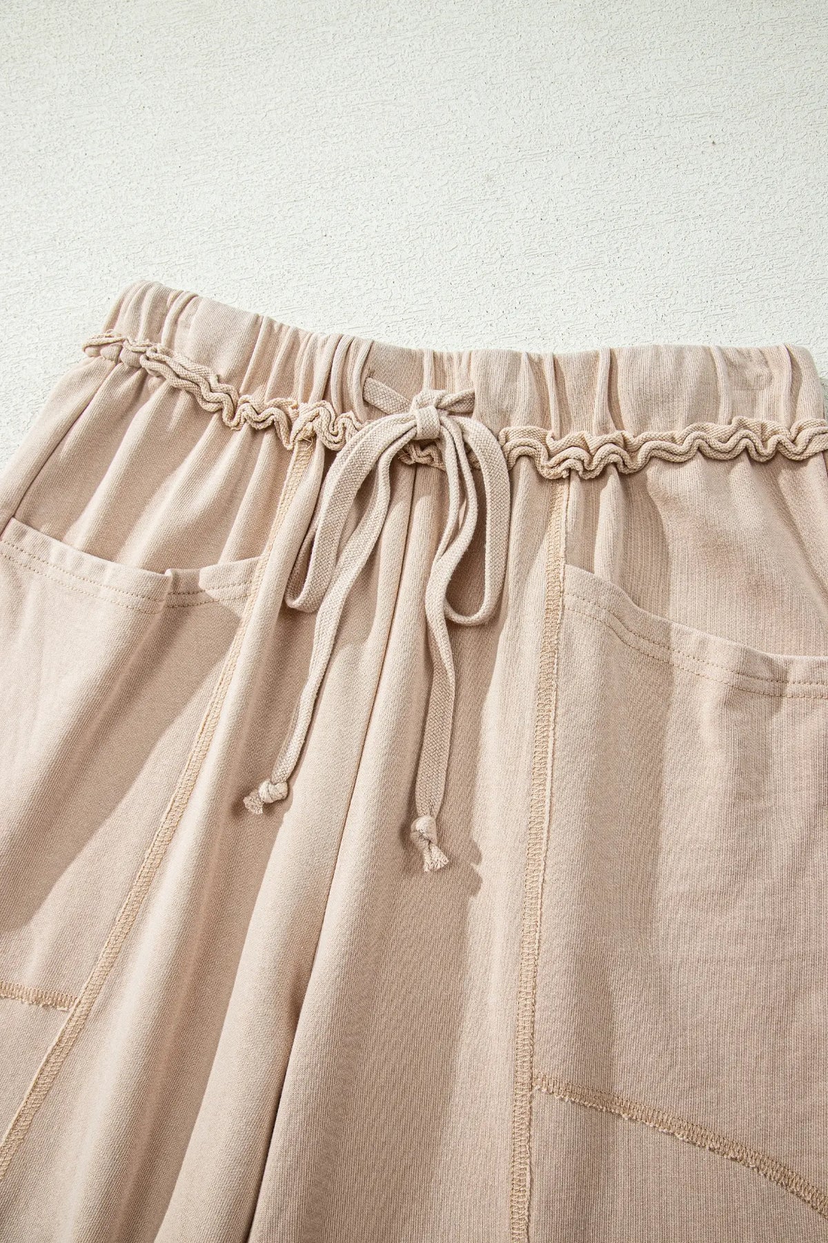 Mineral Wash Drawstring Retro High Waist Wide Leg Western Pants – Latte