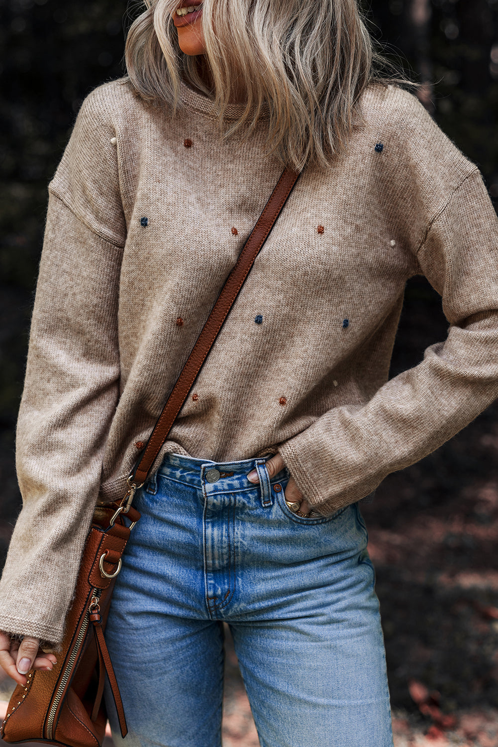 Contrast Coloured Dot Detail Drop Shoulder Sweater