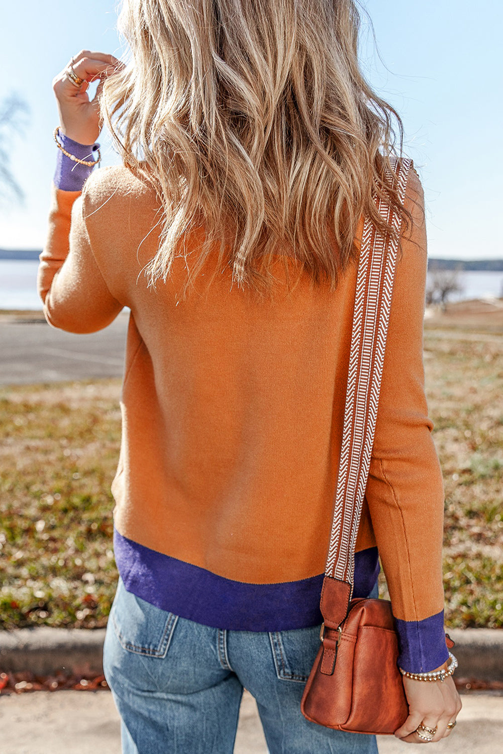 Straw Yellow Colour Contrast Edge Mock Neck Slim Fit Sweater eAura