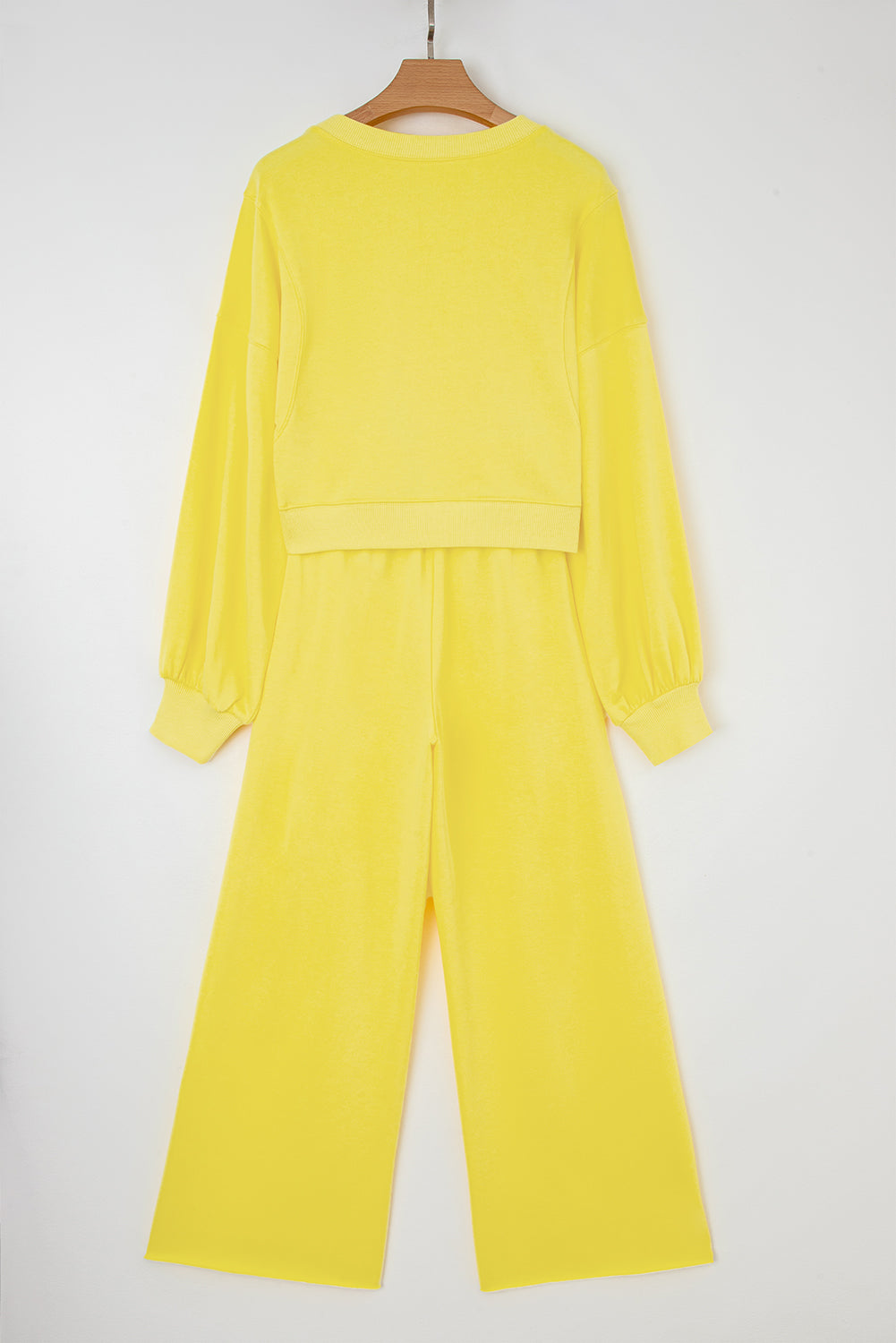 Drop Shoulder Puff Sleeve Crop Pullover and Drawstring Wide Leg Trousers Co-ord Set eAura