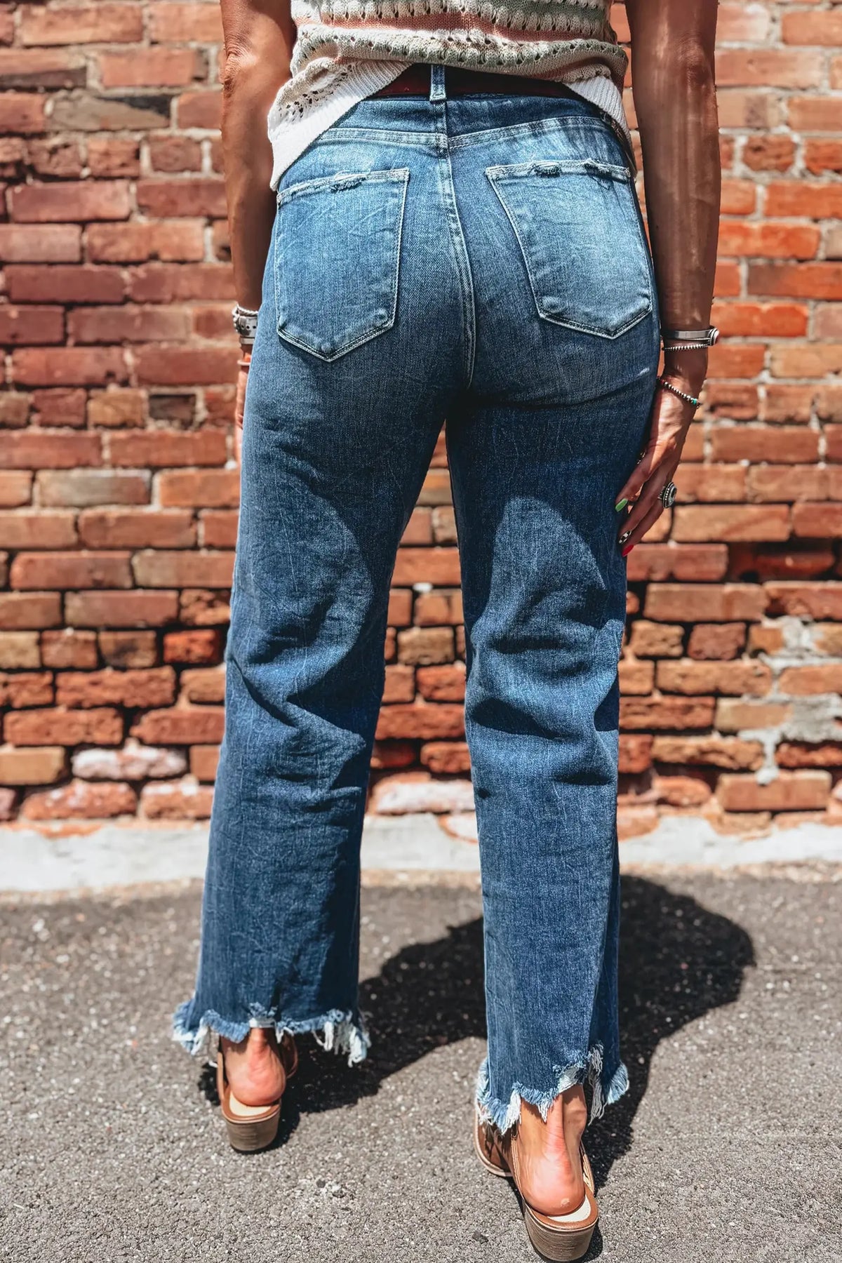 Ashleigh Blue High Waist Frayed Hem Flare Jeans – Dark Blue