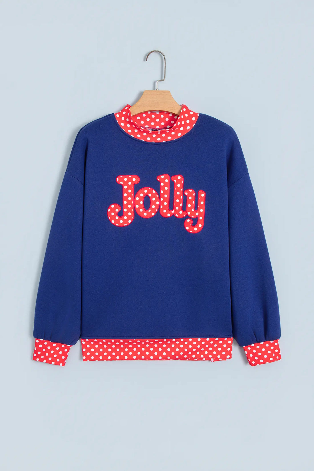 Polka Dot Letter Print Contrast Trim Mock Neck Sweatshirt