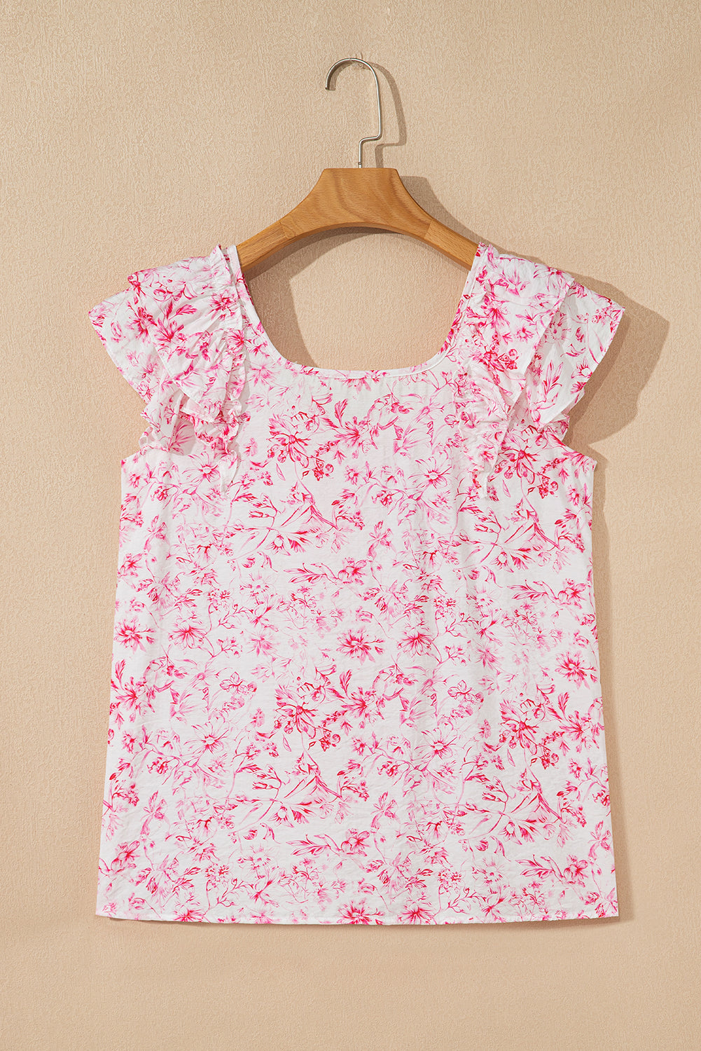 Floral Ruffled Short Sleeve Bow Back Square Neck Blouse eAura