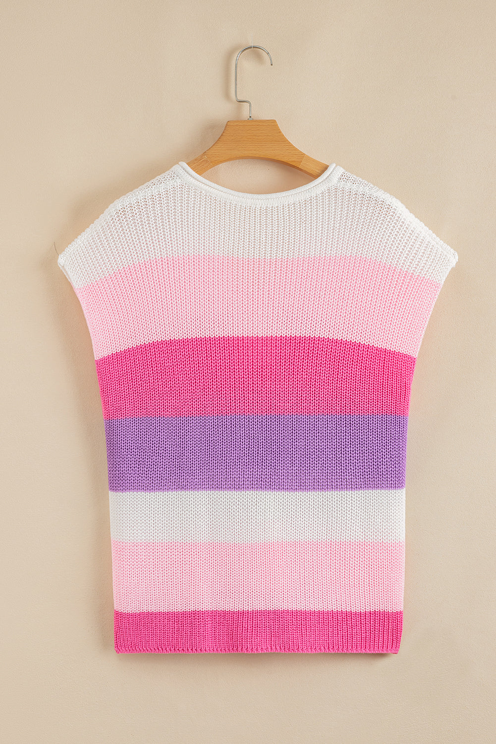 Pink Color Block Notch V Neck Sweater T Shirt eAura