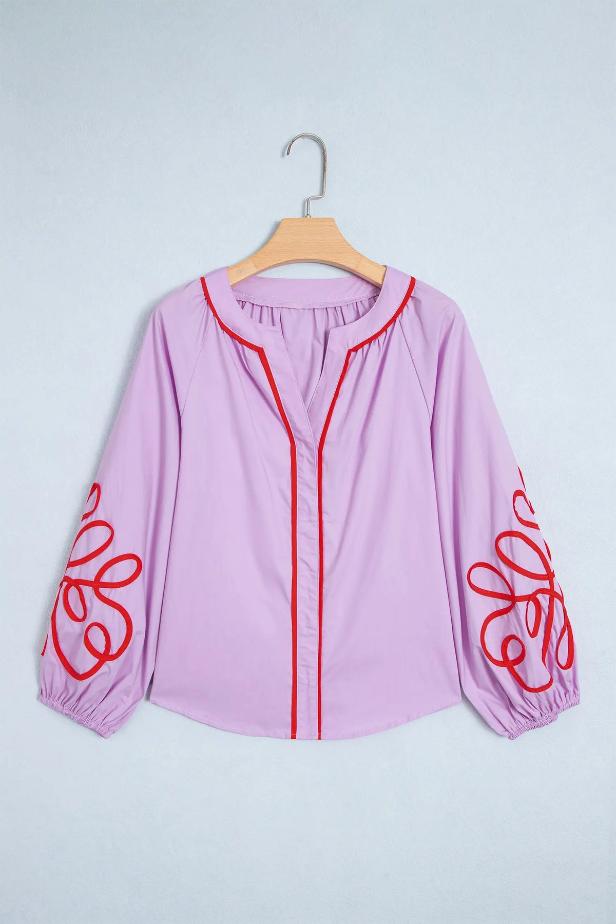 Contrast Detail Long Sleeve Decorative Neckline Cotton Blouse – Orchid Bouquet