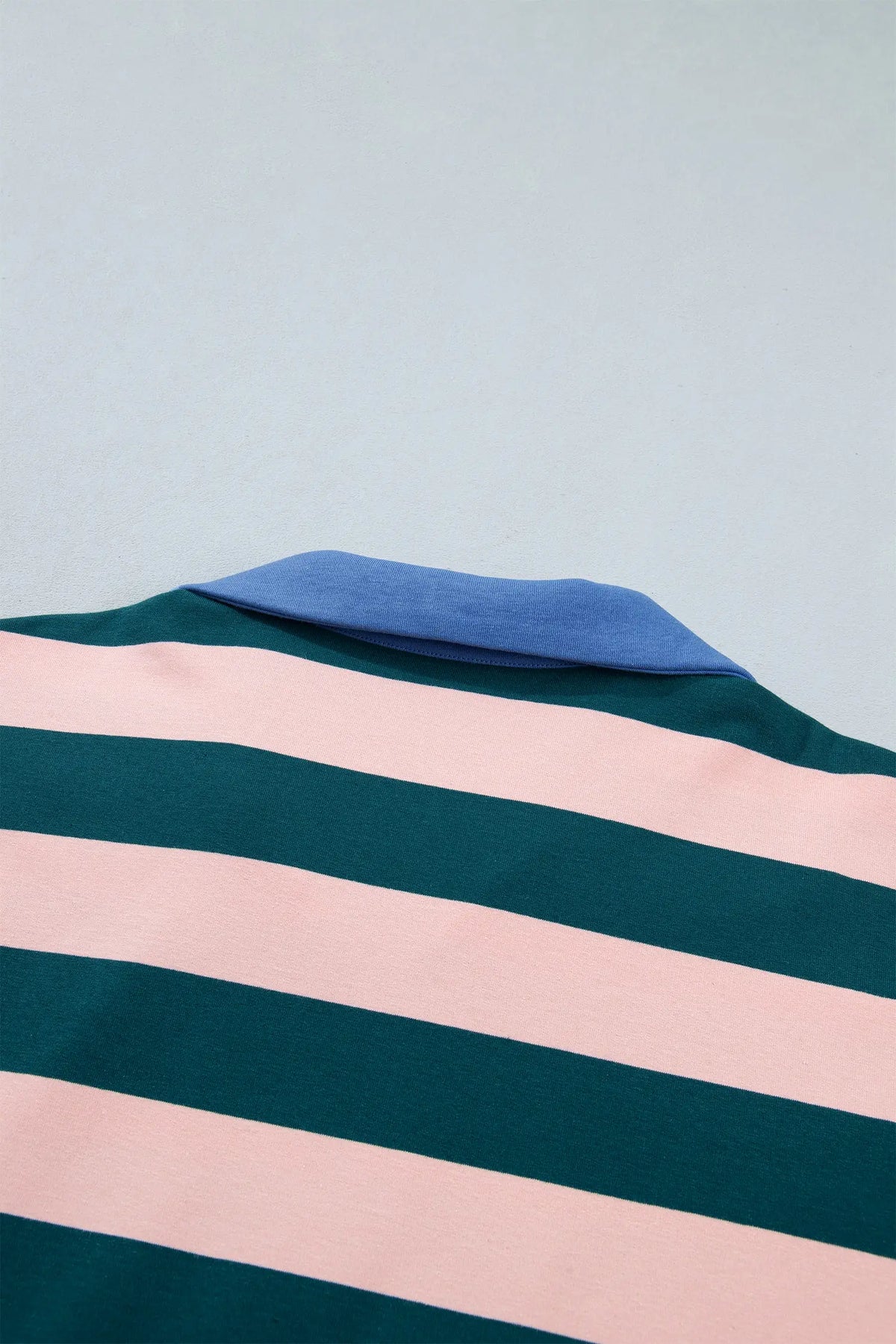 Quarter-Zip Metal Zipper Cover Stitch Hem Top – Green Stripe