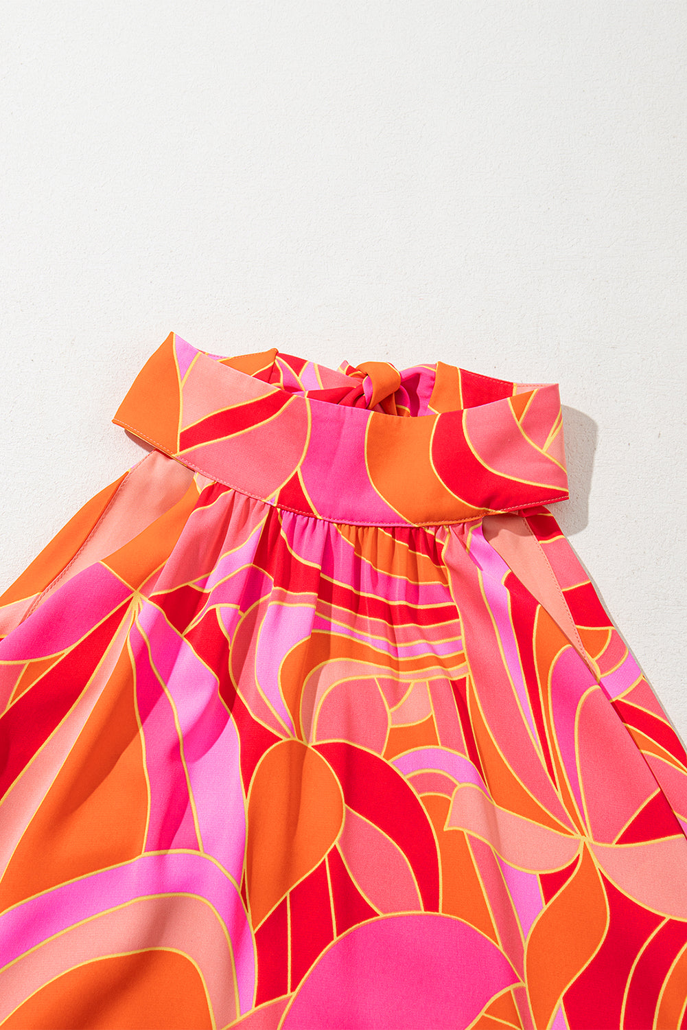 Rose Abstract Printed High Neck Knotted Nape Sleeveless Maxi Dress eAura