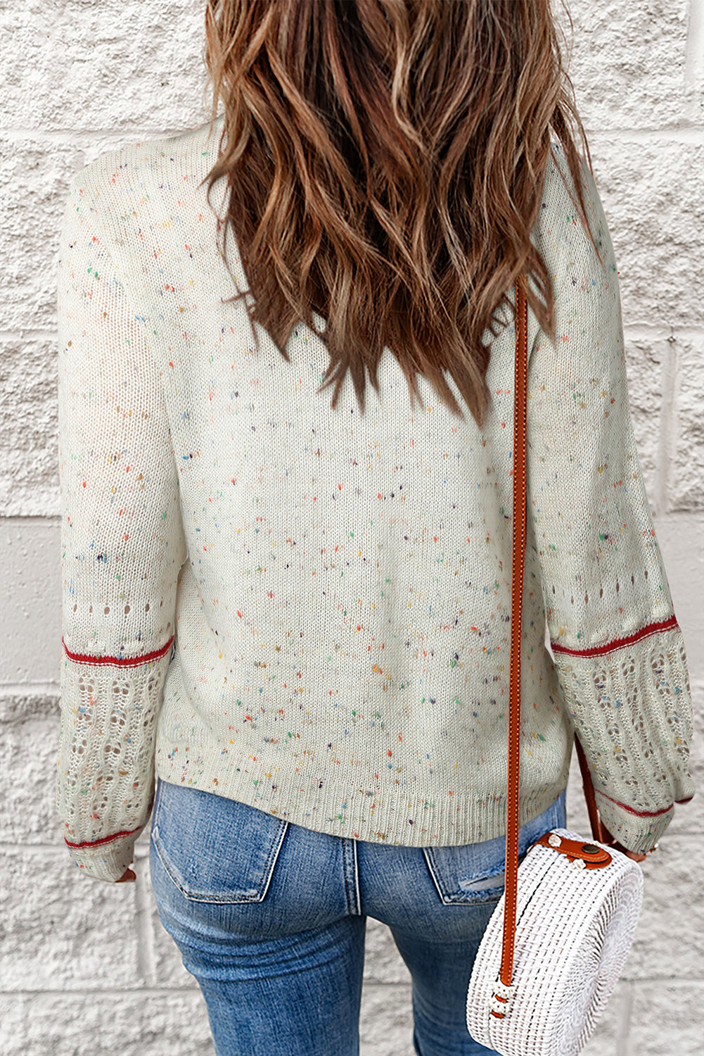 Pink Pilling Detail Patterned Sleeve Sweater eAura