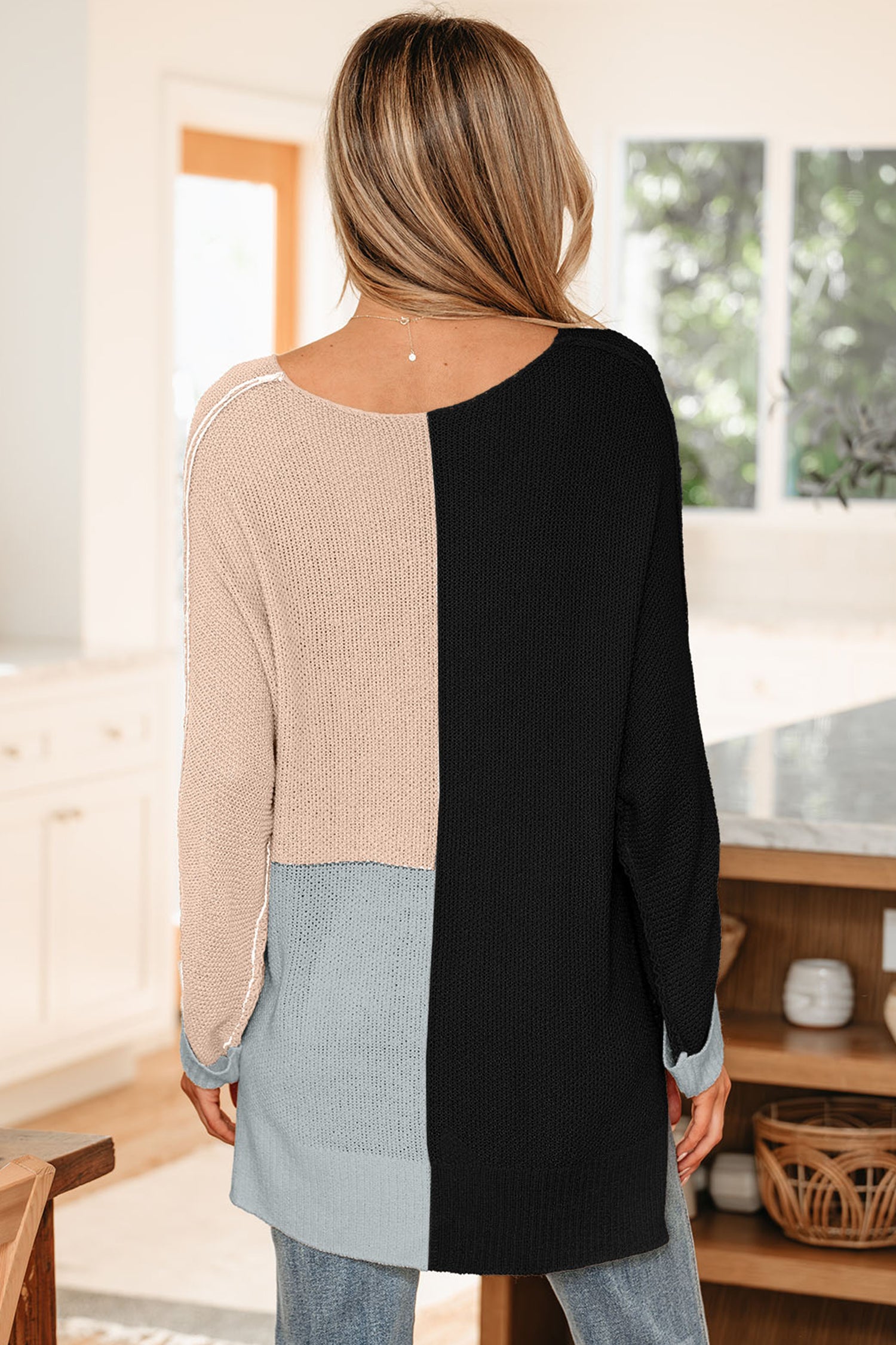 Colour Block Knit V-Neck Sweater - Sweaters & Cardigans/Sweaters