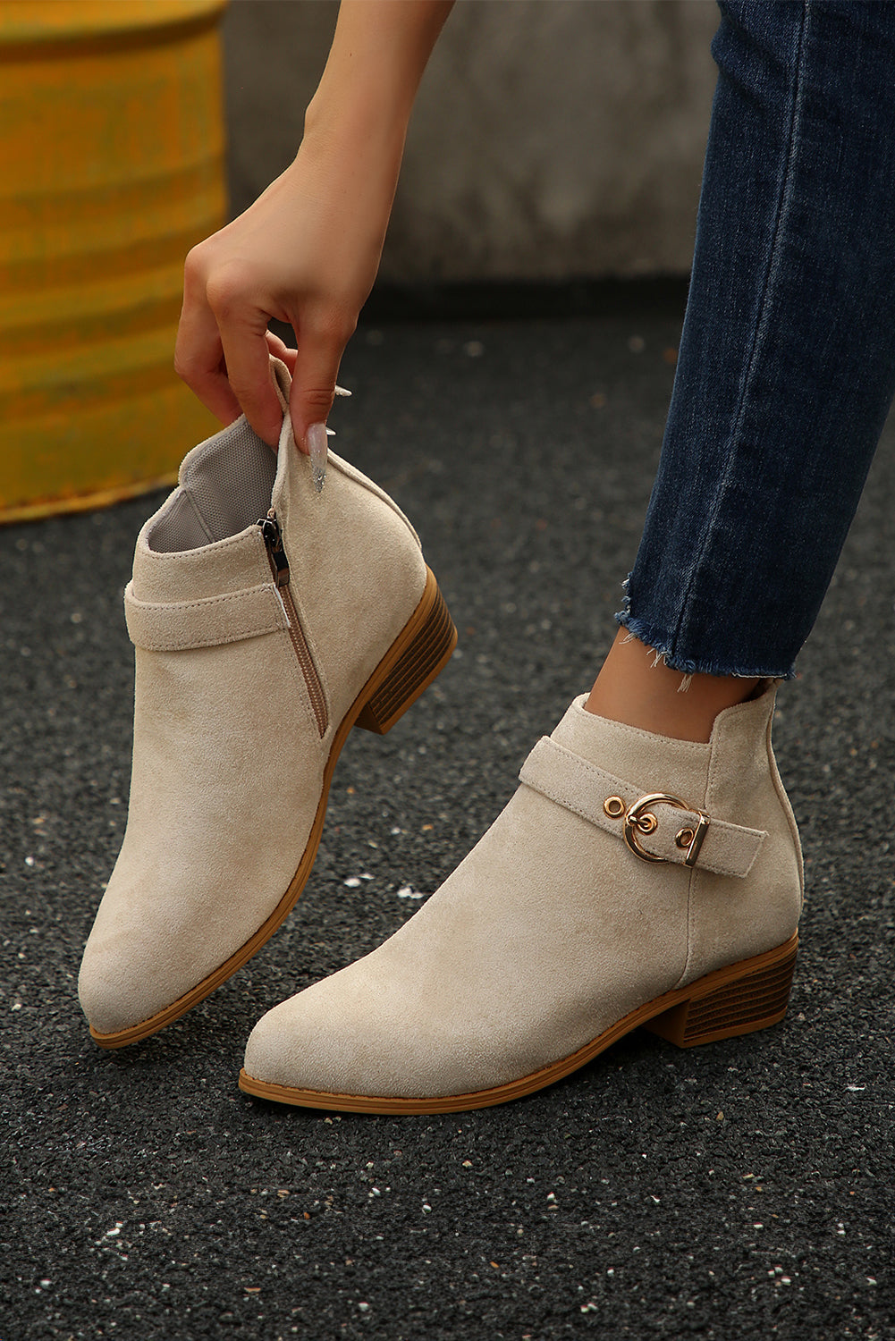 Beige Retro Pointed Toe Ankle Boots - eAura