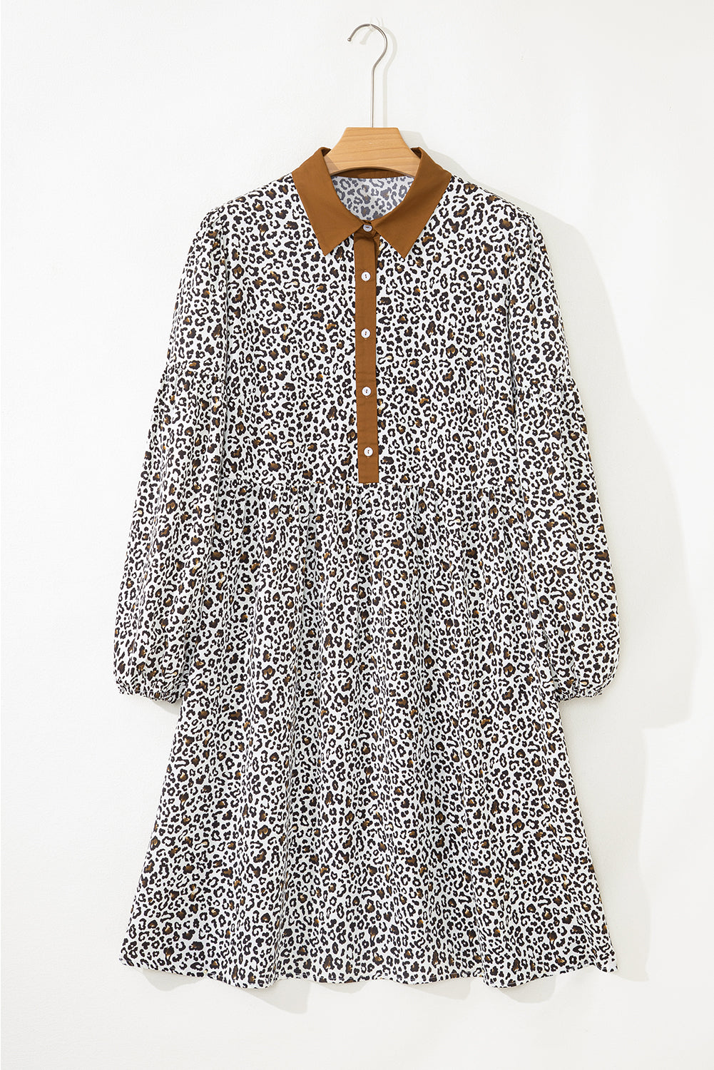 Plus Size V-Neck Leopard Print Puff Sleeve Mini Dress - eAura