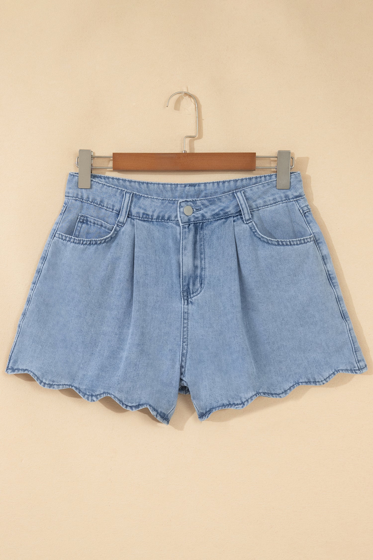 Myosotis Scalloped Hem Casual Denim Shorts