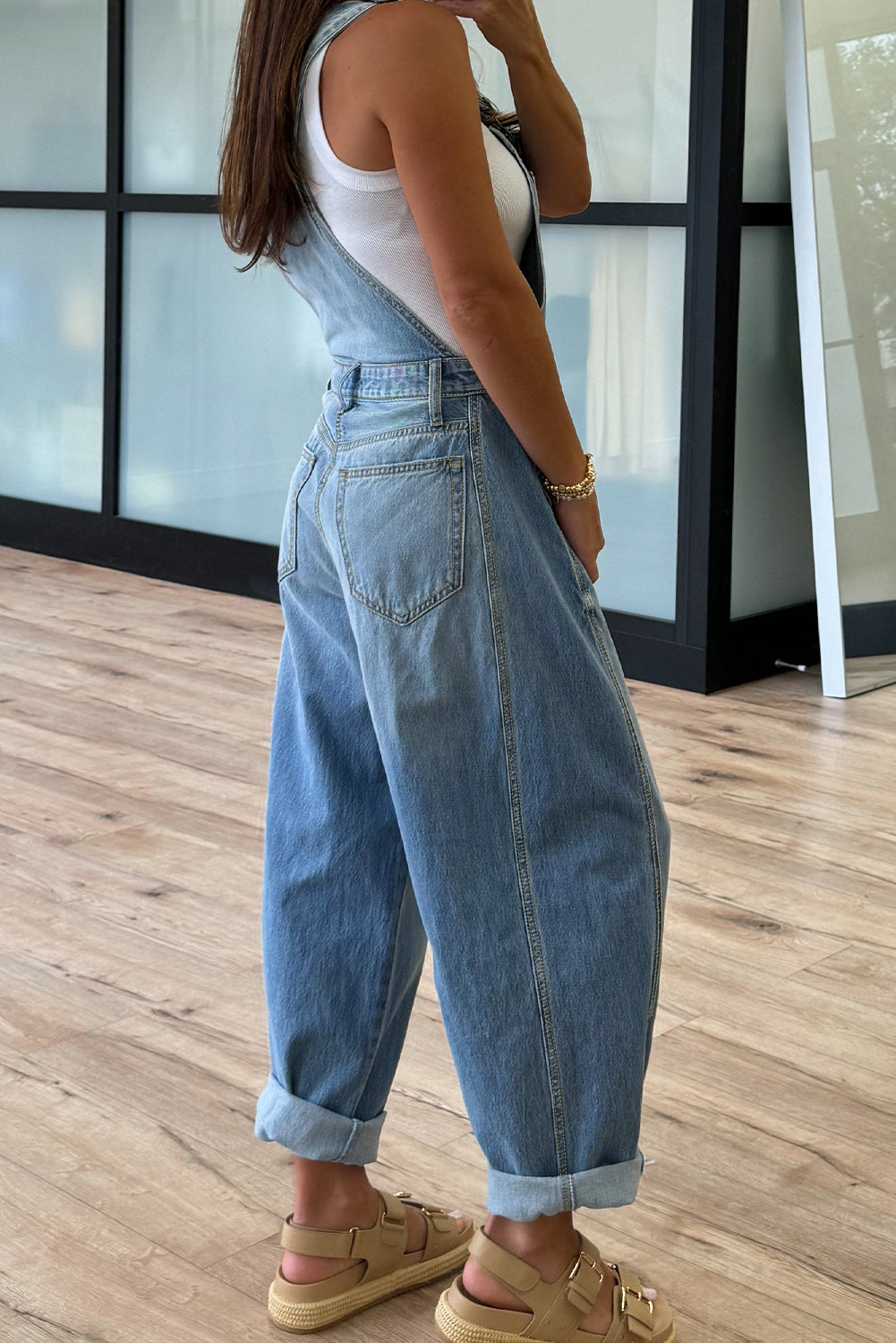 Blue Adjustable Buckle Barrel Denim Overalls Dear-Lover Dropshipping