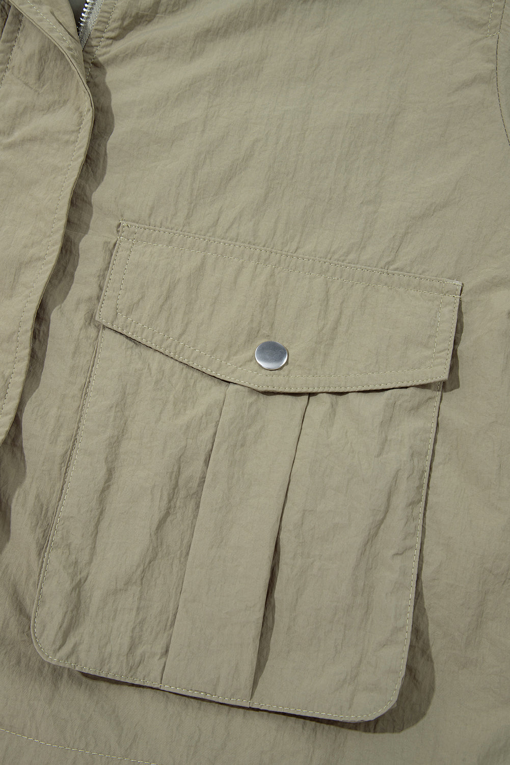 Green Zipped Pocket Cropped Hooded Utility Jacket eAura