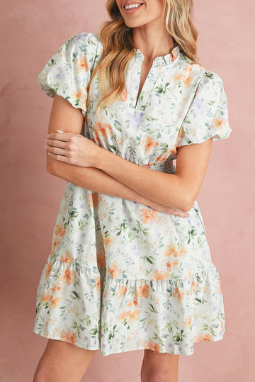 Floral Print Smocked Puff Sleeve Mini Dress