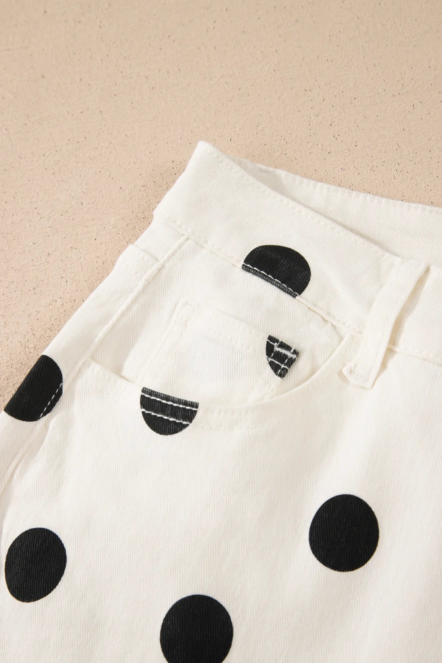White Polka Dot Print Wide Leg Ankle-Length Jeans