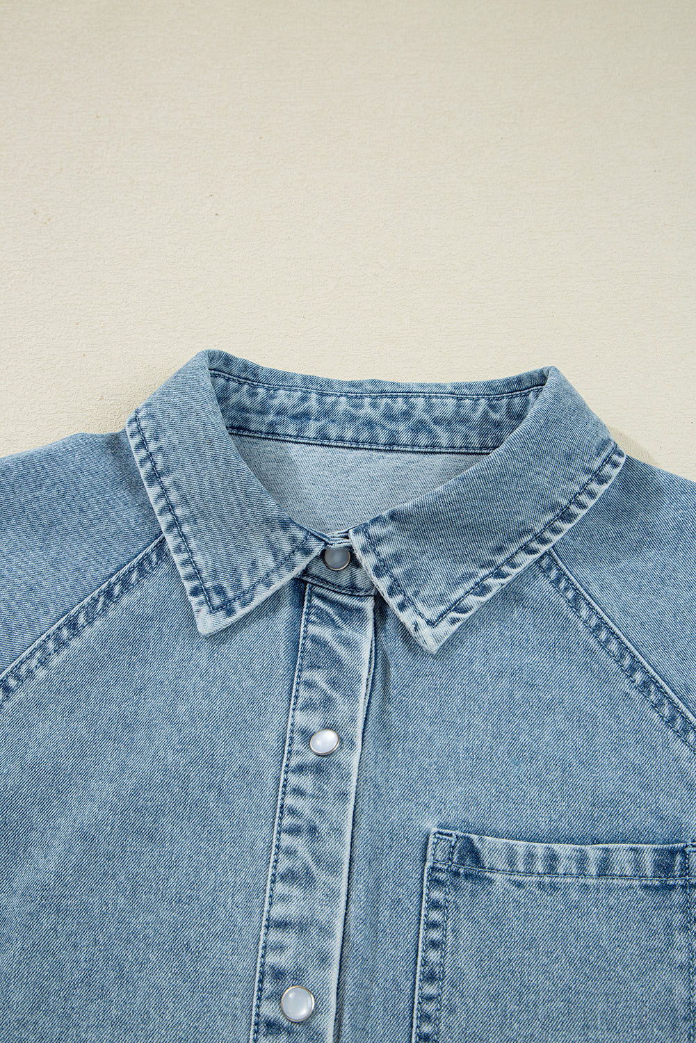 Smocked Cuffs Flared Denim Shirt Mini Dress - eAura