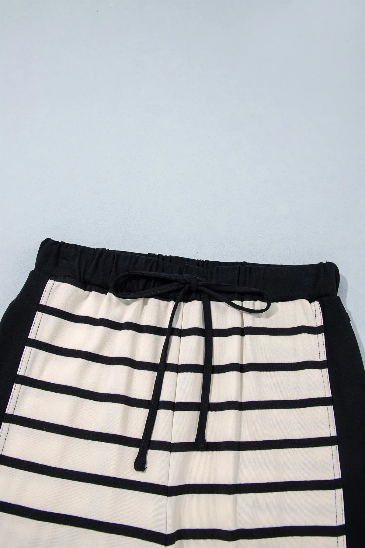 Relaxed Long Sleeve Top Colour Block Detail Drawstring Pant Set – Beige Stripe