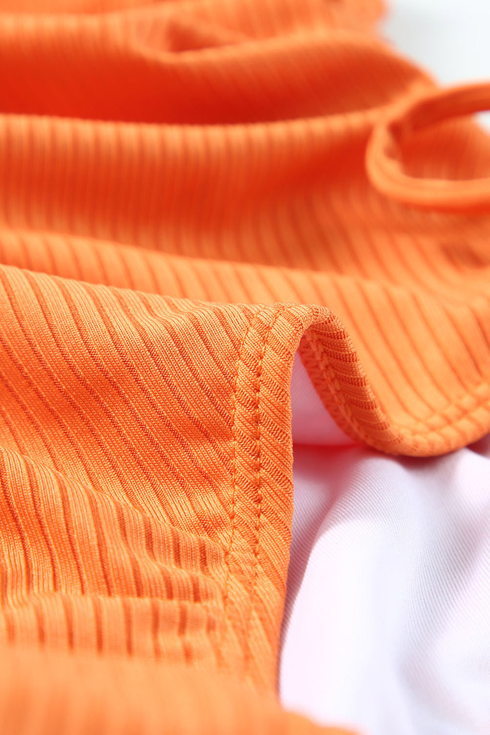 Orange Adjustable Straps Ribbed Knit One Piece Swimsuit eAura