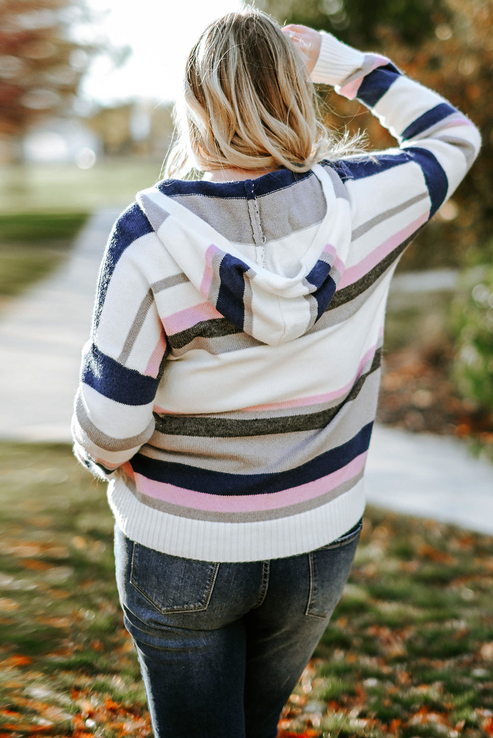 Stripe Plus Size Striped Hooded Knit Sweater BB Fashion Outlet